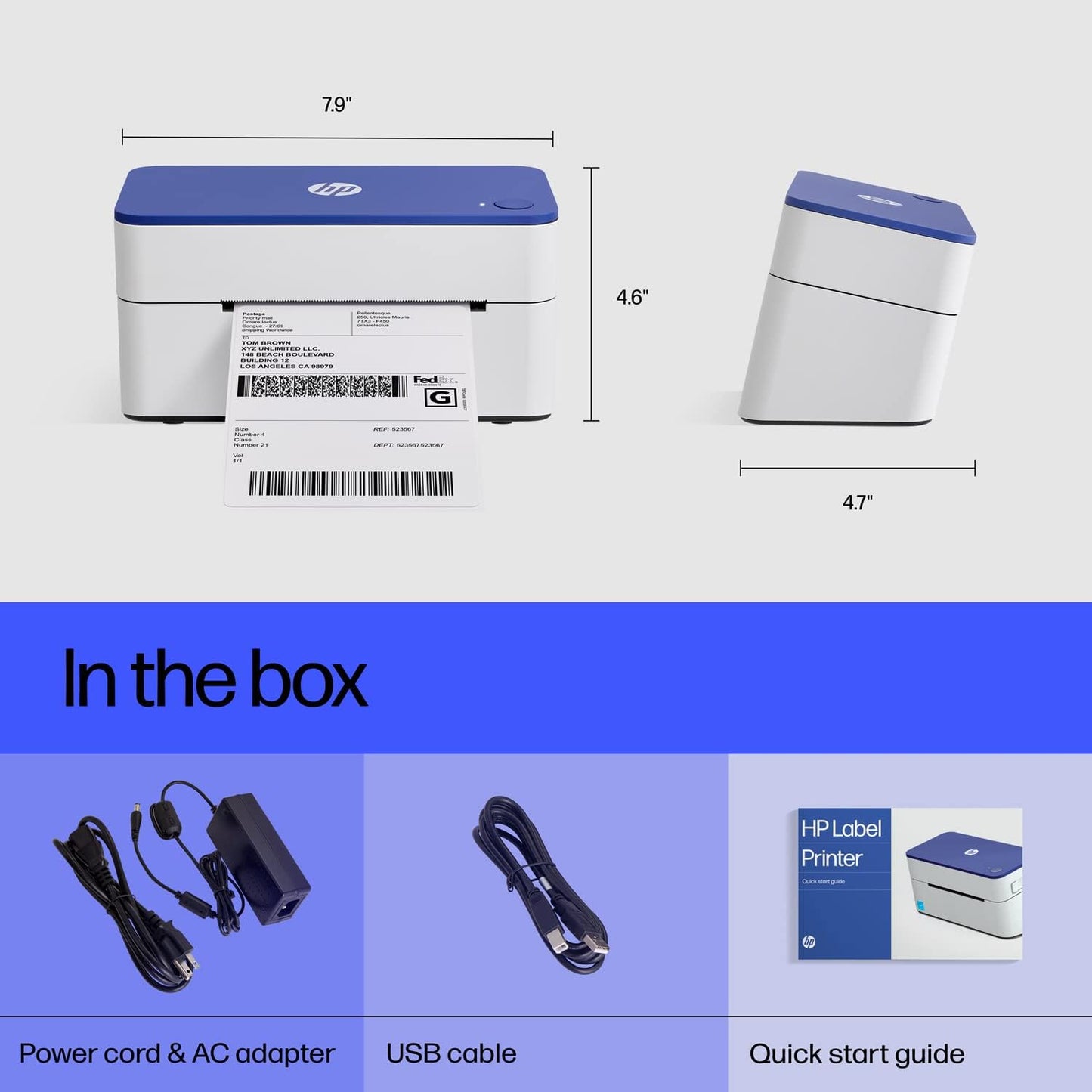 HP Shipping Label Printer, Commercial Grade Direct Thermal, Compact & Easy-to-use, High-Speed 300 DPI, Barcode, Compatible with, UPS, Ebay, ShipStation More, HPKE103, 7.9''x 4.6'' x 4.7'', white