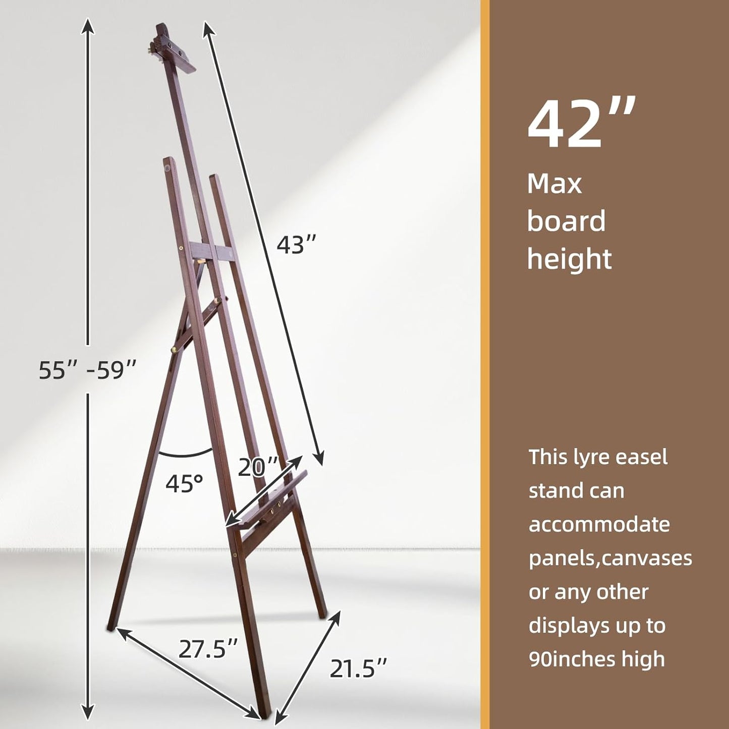 Falling in Art Easel Stand for Painting, Adjustable Wooden Easels for Painting Canvas Up to 42", Folding Art Easel for Drawing, Wedding Sign and Poster, Suitable for Kids and Adults(Brown)