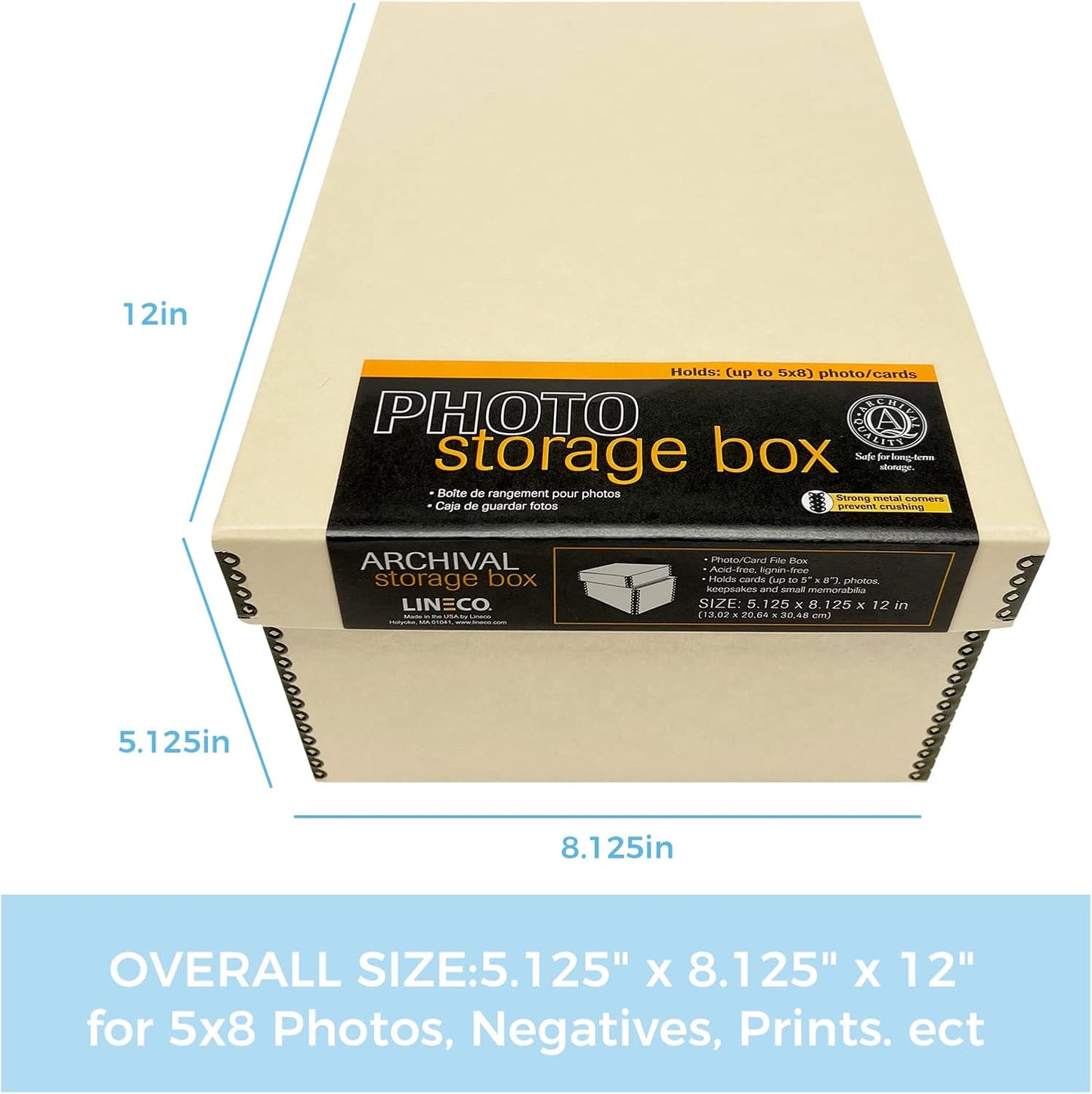 Lineco Photo Card Box, Museum-Quality Archival Storage, Acid-Free with Removable Lid, Bulk Storage for Negatives, Prints, Films, Photos, Snapshot, 5x8x12 Inches, Tan, 2 Pack