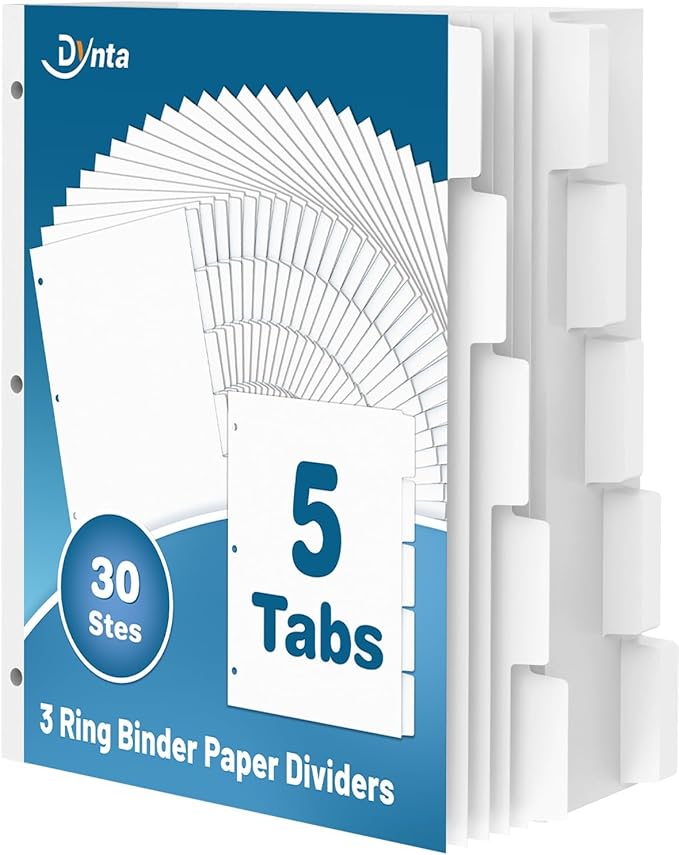 Dynta Binder Dividers for 3 Ring Binder 30 Sets, 1/5 Cut Tabs, Letter Size by Dynta