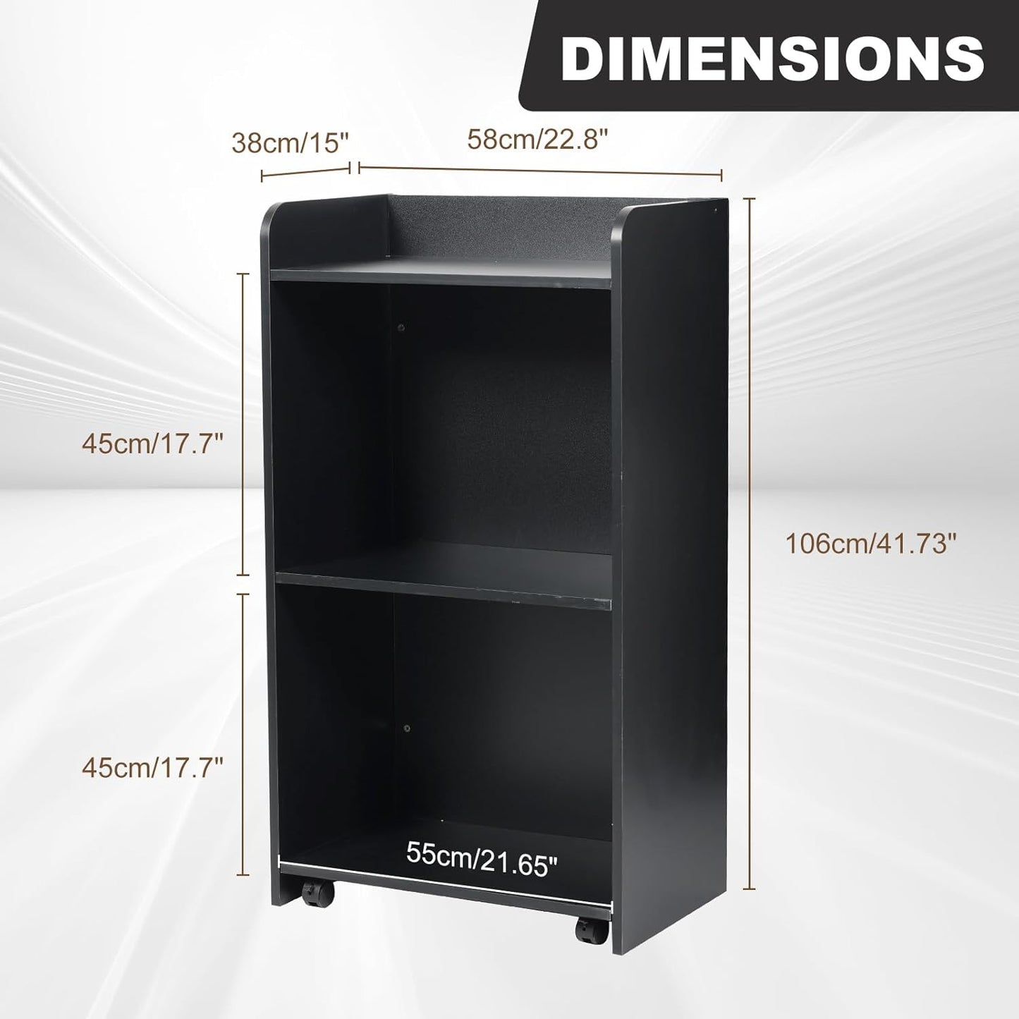Podium Stand with Wheels, Black Wooden Mobile Lectern, 41.73x22.8x17.7 Inch, 2-Tier Storage for Church, Classroom, Presentation