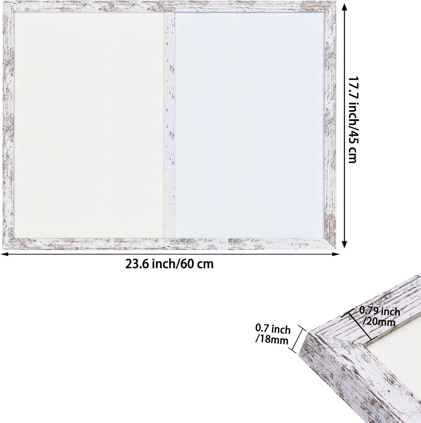 Bulletin Board Whiteboard White Felt Board Combo for Office School Kitchen Bedroom, White Wood Frame,17.7"*23.6",Whiteboard+WH-4560WH