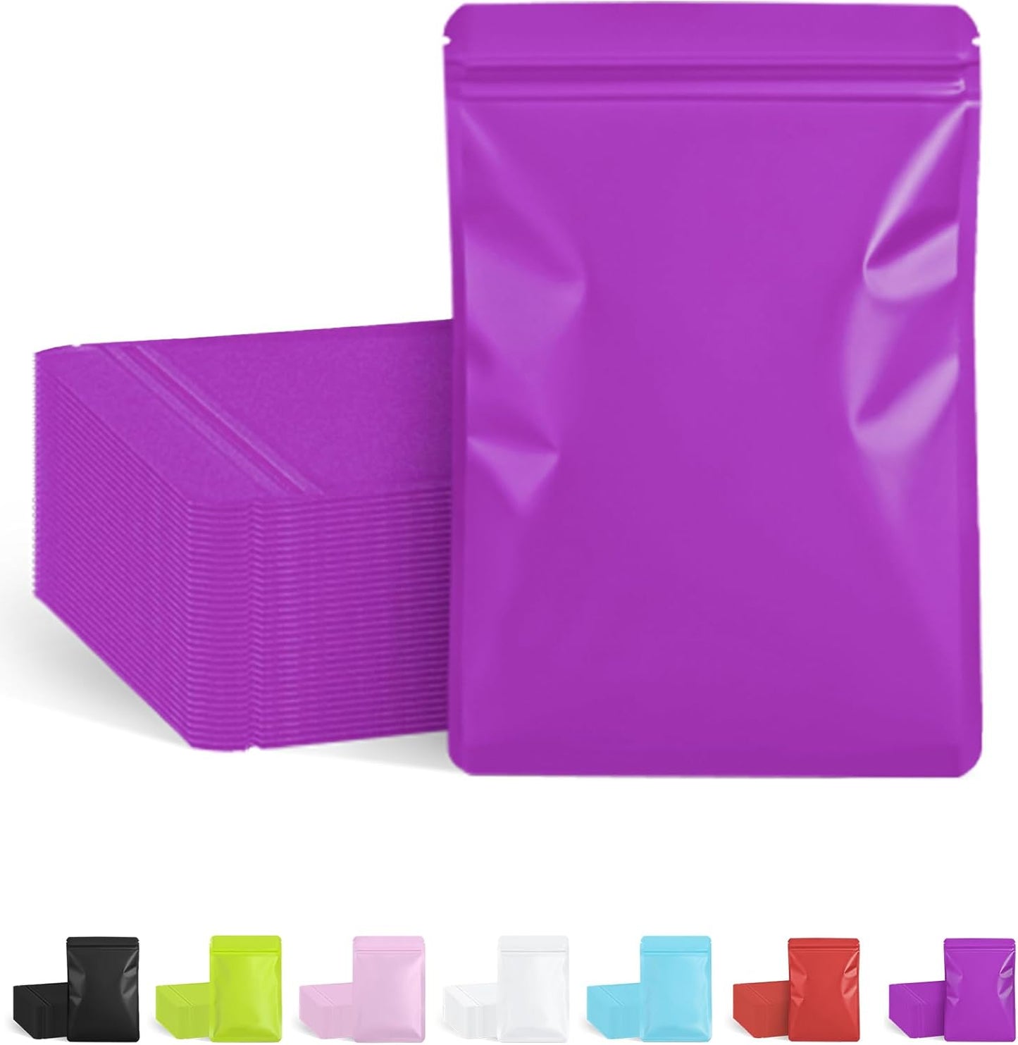 FireKylin 100 Pack Resealable Packaging Bags for Small Business Double-Sided Color Smell Proof Bags for Food Storage Flat Bag (Purple, 4.7" x 7.1")