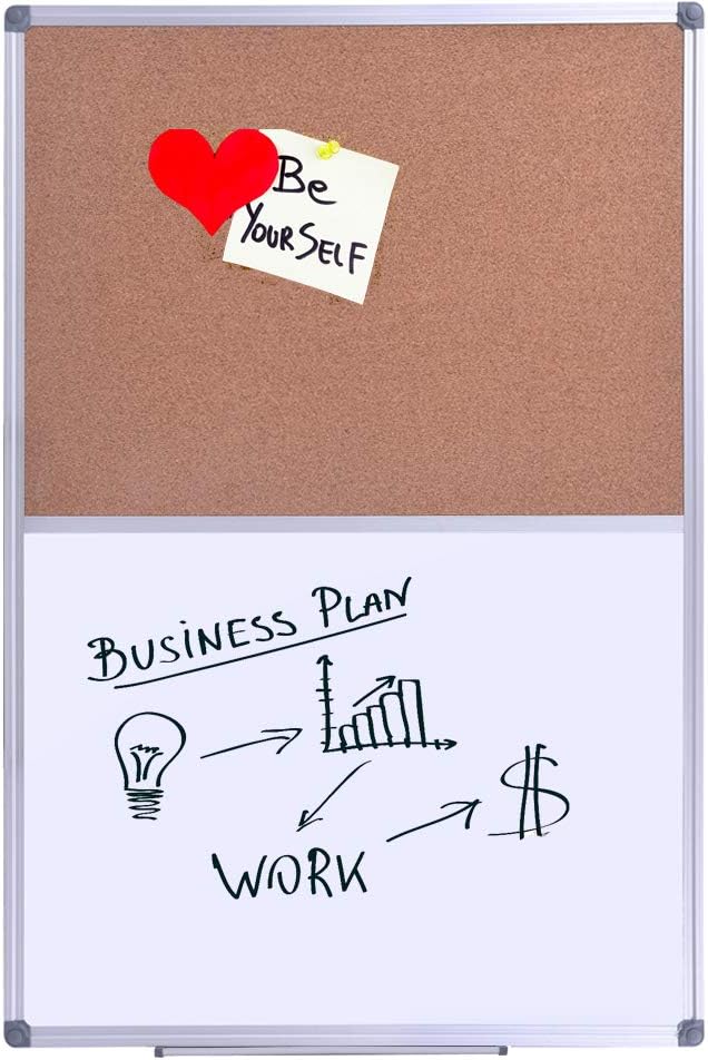 48 x 36 Inch Magnetic Dry Erase Cork Bulletin Combo Board, Wall Mounted Whiteboard & Corkboard Combination Board with Aluminum Frame