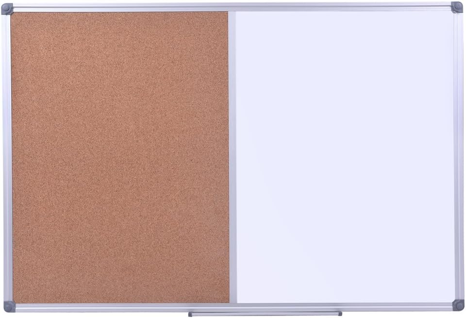 48 x 36 Inch Magnetic Dry Erase Cork Bulletin Combo Board, Wall Mounted Whiteboard & Corkboard Combination Board with Aluminum Frame