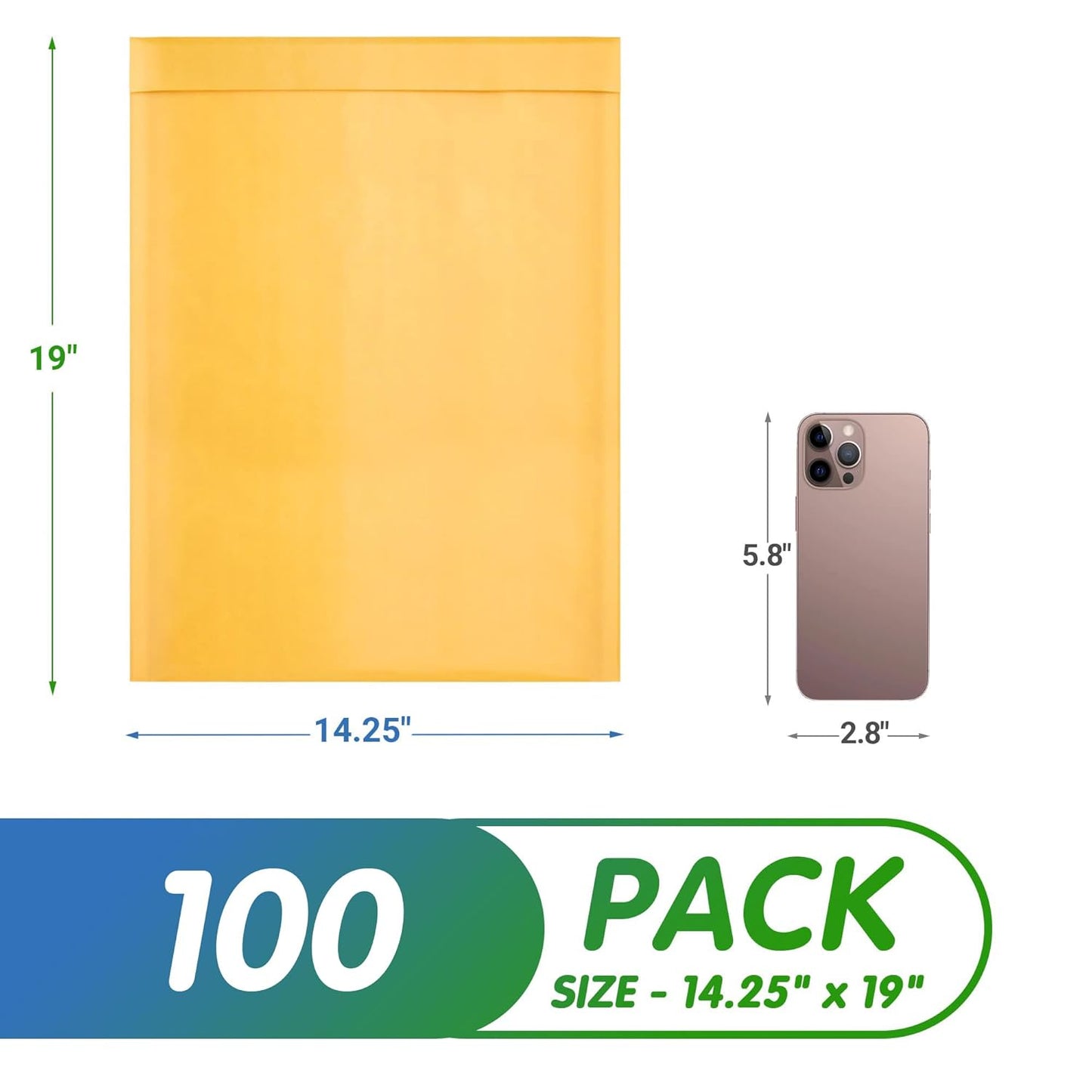 Yellow Kraft Bubble Mailer Envelopes, 14.25 x 19 Inches. 100 Pack Mail Padded Envelopes Self Seal. Waterproof Kraft Bubble Mailers. Tear-Resistant Mailing Envelope Padded. Sturdy Paper Mailer