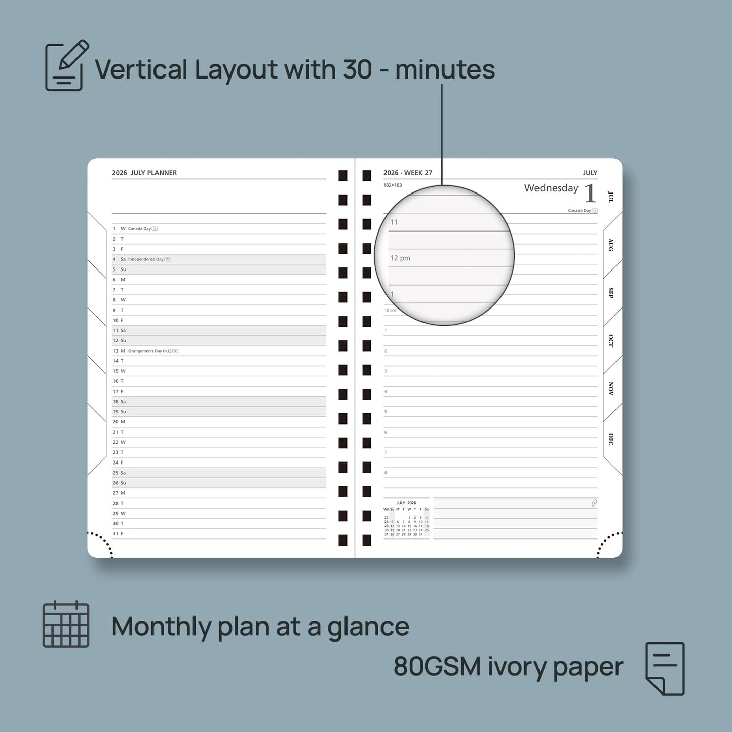 POPRUN 2026 Daily Planner One Page A Day - [8.5" x 5.75" Wire-Bound Hard Cover] Agenda 2026 Hourly Appointment Book with Monthly Calendar, Inner Pocket, Ivory Paper - Burgundy
