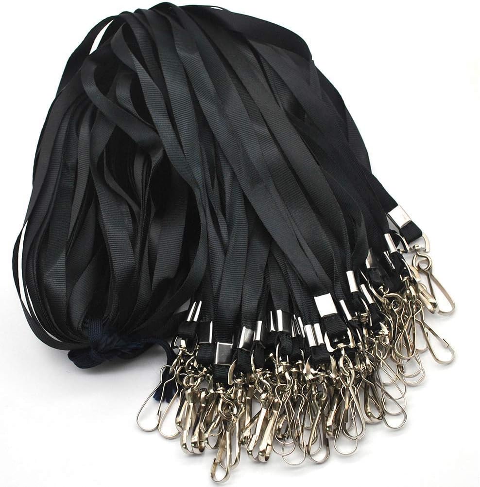 Beebel Black Lanyard Bulk Lanyards for Id Badges Flat Lanyard with Badge Clip Swivel Hook 50 Pack