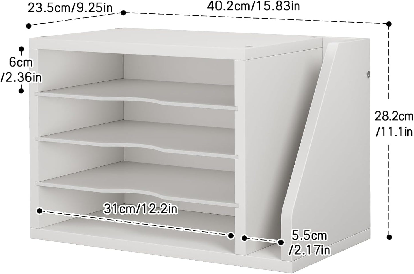 File Organizer Desktop, Wood Desk Organizer with 3 Adjustable Shelves, Mail Paper Sorter for Office, Home, File Holders for Envelopes, Mail Supplies or Magazines, White