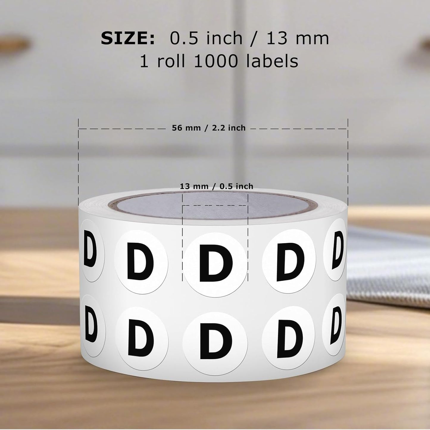 Letter D Round Labels 0.5 Inch Vinyl Circle Capital Alphabet Stickers Self-Adhesive Removable Waterproof Dots Tags for Home Office Inventory 1000 PCS