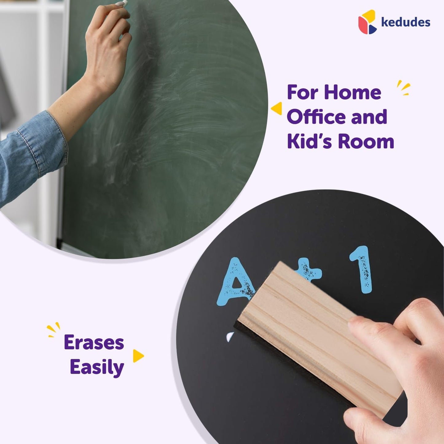 Traditional Chalkboard Eraser 2 Pack - 4.9 Inch Premium Chalk Erasers with Wooden Handle - Eraser for Chalkboard, Blackboard & Dry Chalk Surfaces - Durable Cleaner for Classrooms or Home