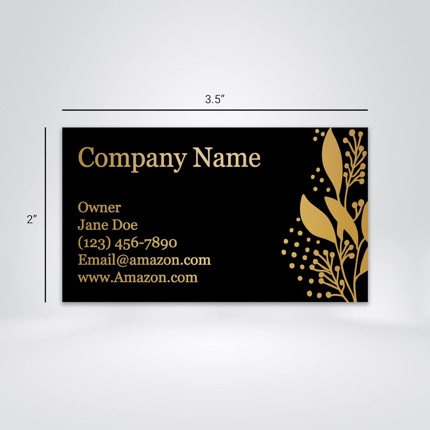 Personalized Gold Foil Black Business Cards 100 Pack - 3.5" x 2" Cards - 14 PT Thick Sturdy Cards - Unique Shiny Gold Foil - Made in the U.S.A. (Gold Leaves)