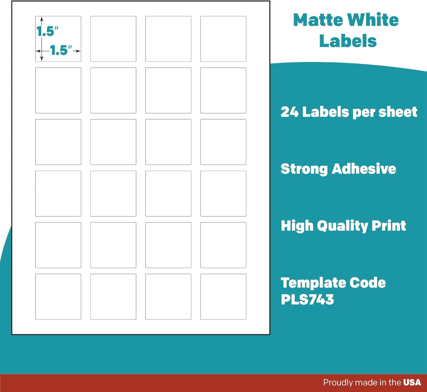 Premium Label Supply White Sticker Square Labels – 1.5" x 1.5" – Laser/Inkjet Compatible – (24 per Sheet), 100 Sheets – 2,400 Total Adhesive Labels