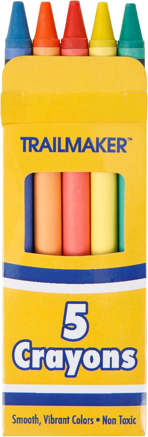 Trail maker Wholesale Bright Wax Coloring Crayons in Bulk 24 Pack, 5 Per Box in Assorted Bundle Art Sets (24 Pack)