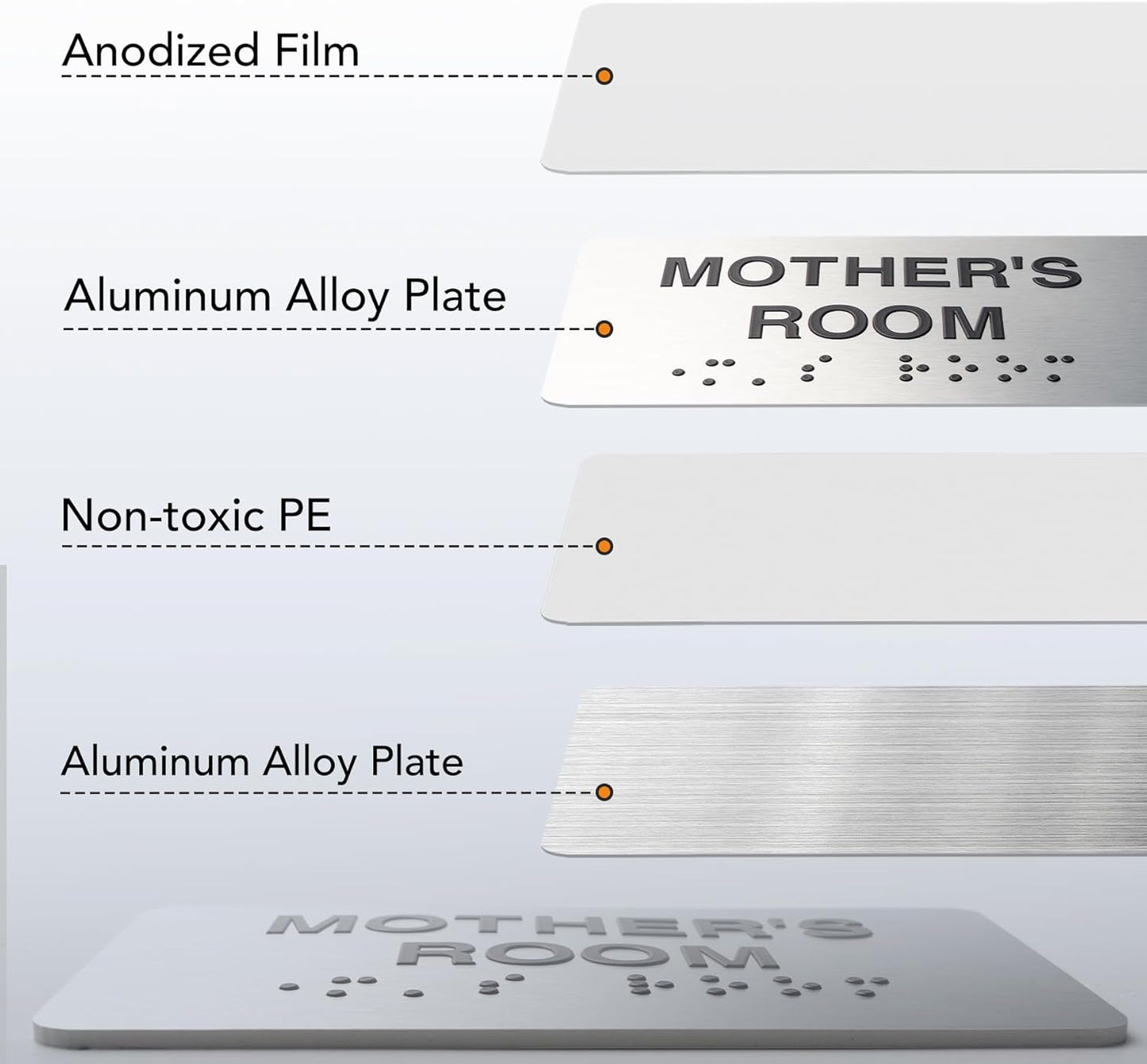Wellness Room Signs with Raised Text & Grade 2 Braille, Brushed Aluminum/Silver Finish Easy Install with Double-Sided Tape, ADA Compliant Wellness Room Door Sign for Businesses & Offices