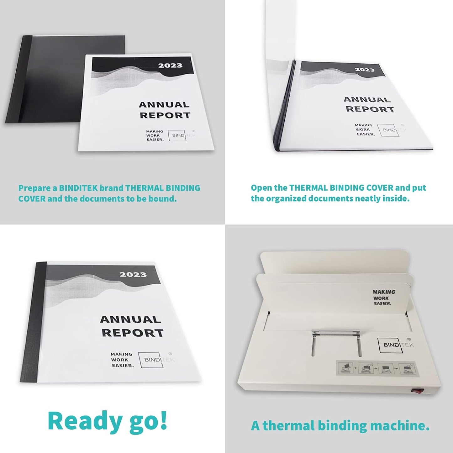 Binditek 10 Pack Thermal Binding Presentation Covers, 3/4 Inch Spine, Holds 160 Sheets, Ultra Clear Front Cover, Black Paper Back Cover, Letter Size, for Students and Coworkers