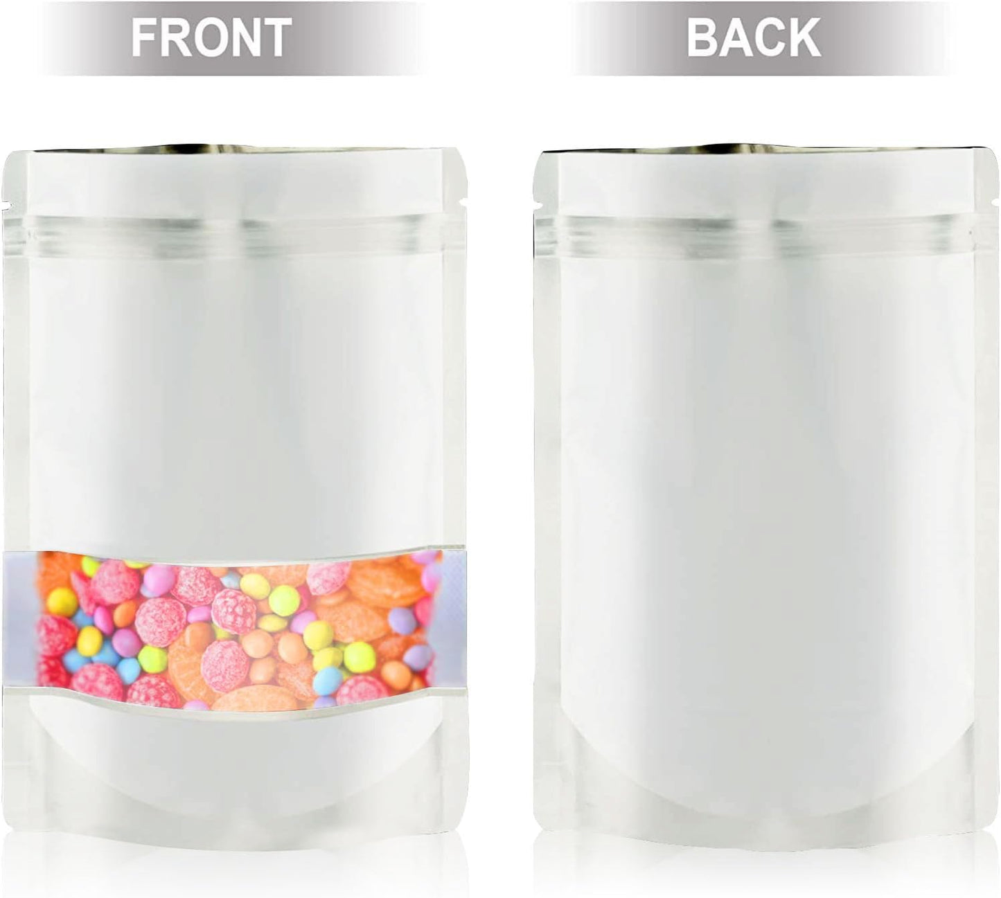 4"x6" 120pcs Mylar Bags for Food Storage,Smell Proof Bag with Matte Window Resealable Food Storage Bags for Small Business, Stand-up Foil Pouch Packaging Freeze Dried Candy Bag（White）