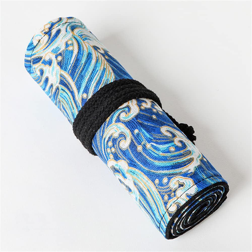 DIYOMR 24/36/72 Slots Pencil Wrap Pencil Rolls, Artist Colored Pencils Roll Up Bag Short Brushes Pouch Case Pencils Organizer for Drawing Coloring and Sketching (Blue Ocean, 36slots)
