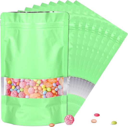 5.9"x8.6" 120pcs Mylar Bags for Food Storage,Smell Proof Bag with Matte Window Resealable Food Storage Bags for Small Business, Stand-up Foil Pouch Packaging Freeze Dried Candy Bag(Light Green)