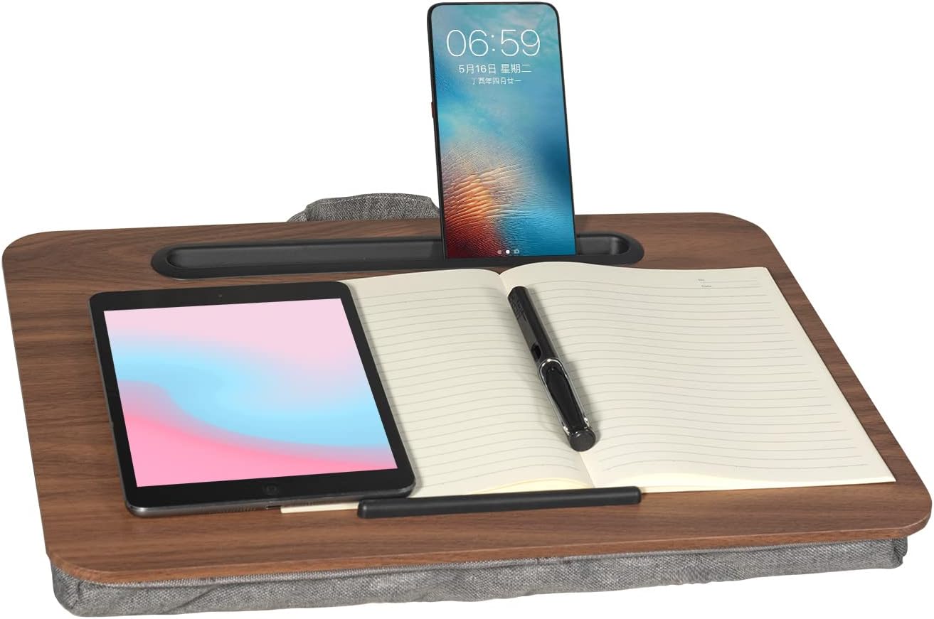 Portable Laptop Desk Fits Up to 16“ Laptops, with Tablet Slot, Built-in Cushion, Great for Home & Office,Lap Desk for Laptop,Lap Desk with Cushion (Brown, Medium)