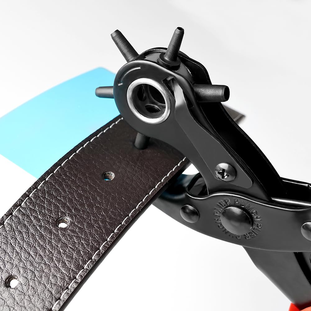 Leather Hole Punch, Belt Hole Puncher for Leather, Revolving Punch Plier Kit, Leathers Puncher Plier for Belts, Watches, Handbags, Punch Tool Diameter: 4.5/4 /3.5/3/2.5/2mm.