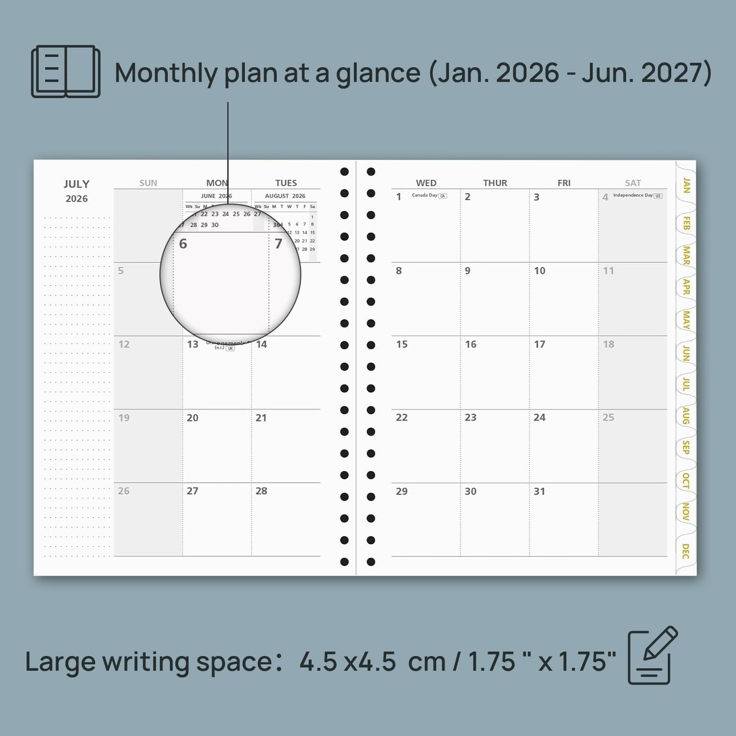 POPRUN Monthly Planner 2026-2027 Spiral Hardcover (8'' x 10''), 18 Months Calendar (Jan.2026-Jun.2027) - 2 Pages per Month with Dotted Note Pages, Sunday Start, Laminated Tab - Burgundy