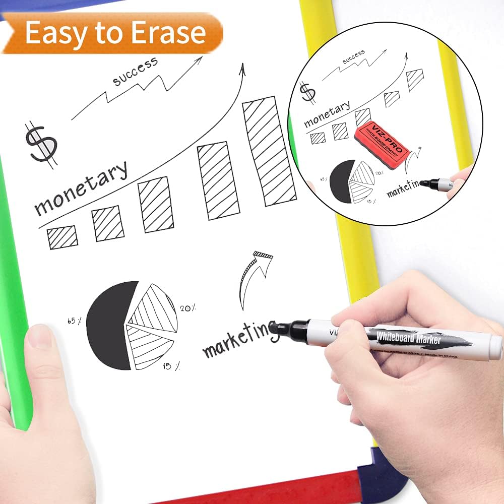 VIZ-PRO Dry Erase Markers, Bulk Pack of 50, Fine Bullet Tip Low-Odor Black Color Whiteboard Pens