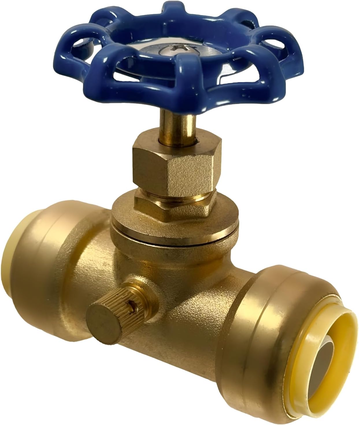 3/4 inch Push Fit Stop Valve with Drain and Vent, Push to Connect Brass Plumbing Fitting, Pex Pipe, Copper, CPVC, PE-RT, HDPE, 2-5-2=5, 5 Pieces