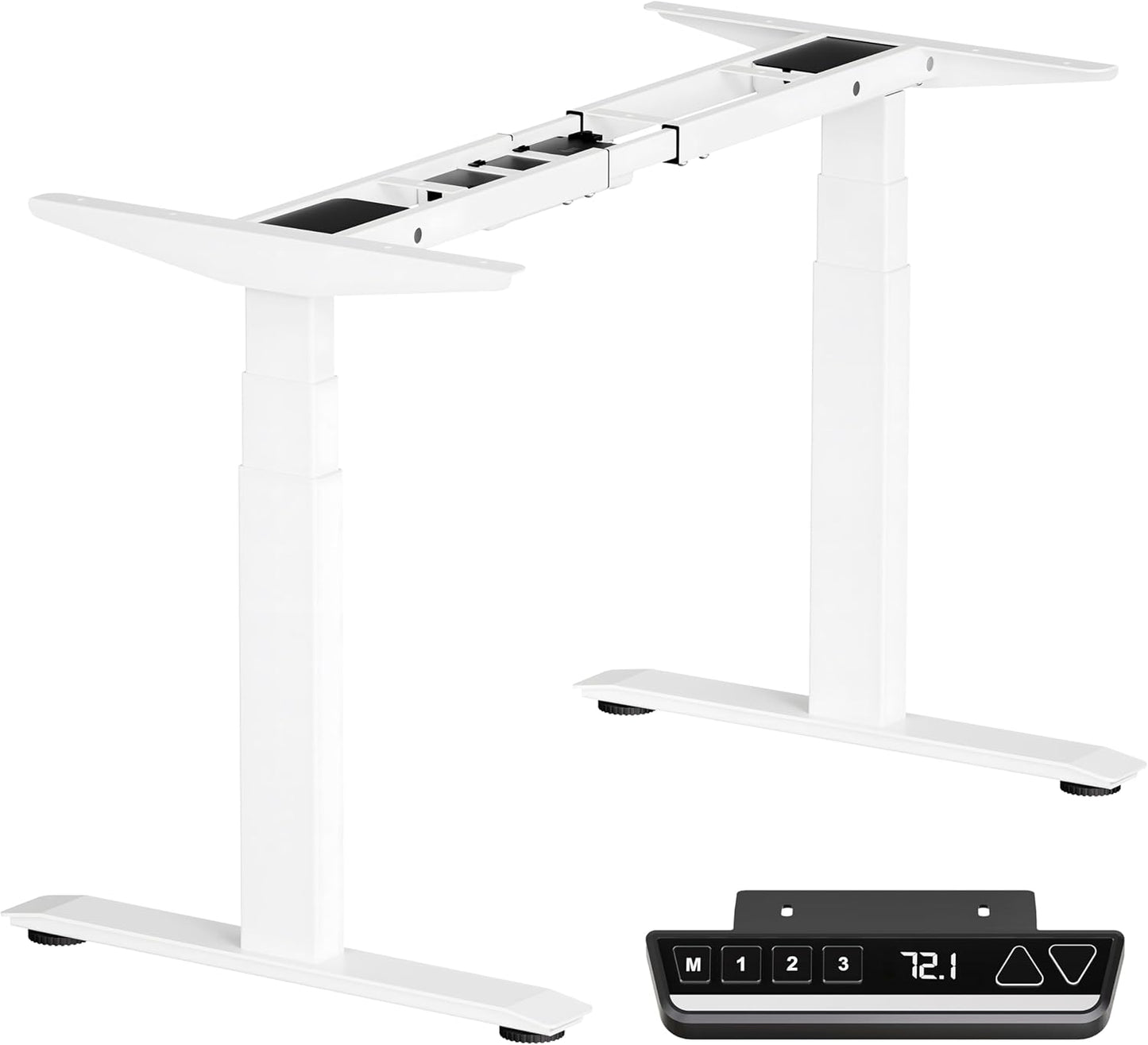 Okin Standing Desk Frame 3 Stage Dual Motor, Electric Stand Desk Legs Workstation up to 49.2",T-Shaped 270lb Load Adjustable Standing Computer Desk Base 43.3-71" for Home and Office,Glossy White