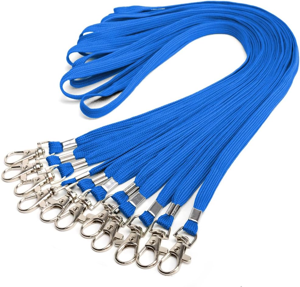 Lanyards 10 Pcs Bulk Lanyard for Id Badges Flat Lanyard with Badge Clip Swivel Hook (10, Blue)