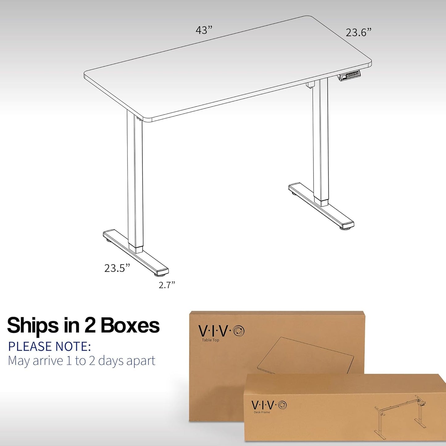 VIVO Electric 43 x 24 in Standing Desk, Memory Height Adjustment, 1B Series, Light Wood Top, White Frame, DESK-1W4C