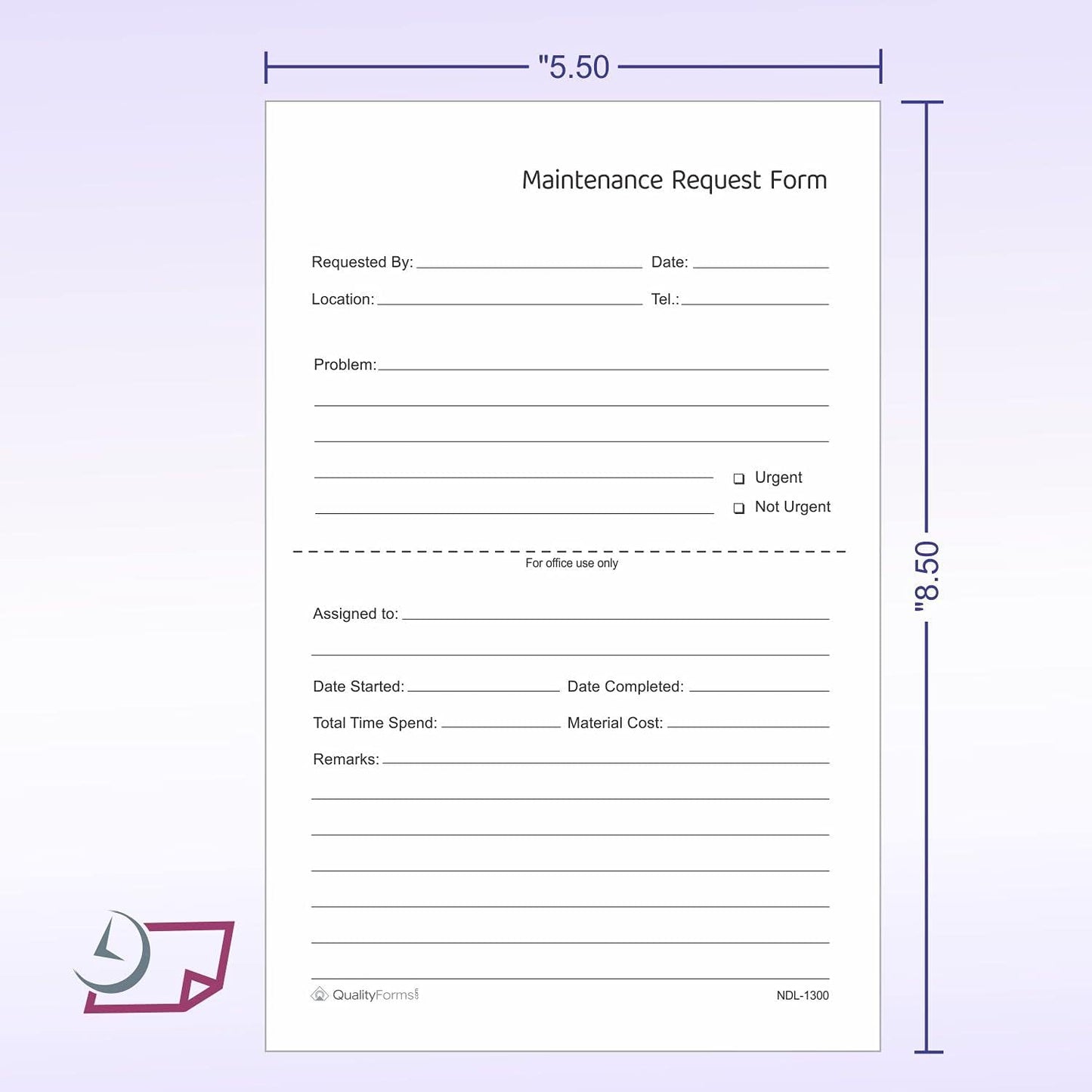 NextDayLabels - Maintenance Request Forms, 3 Part NCR Carbonless, 5-1/2" x 8-1/2" - 100 Sets - Made in The USA