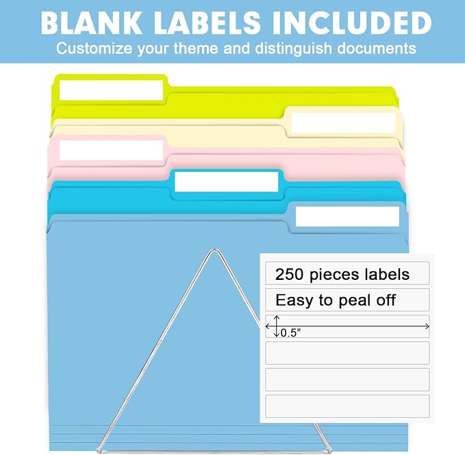 File Folder, RAZCC 250 Pack Colored File Folders, 1/3 Cut Tab File Folder - Image 3