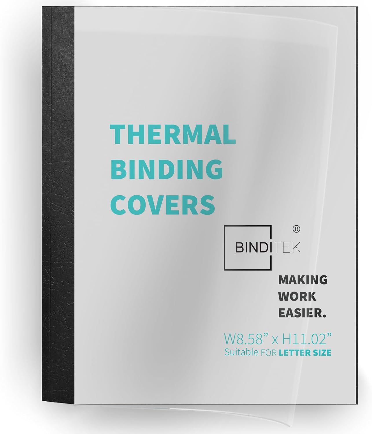 Binditek 10 Pack Thermal Binding Presentation Covers, 1 Inch Spine, Holds 220 Sheets, Ultra Clear Front Cover, Black Paper Back Cover, Letter Size, for Students and Coworkers