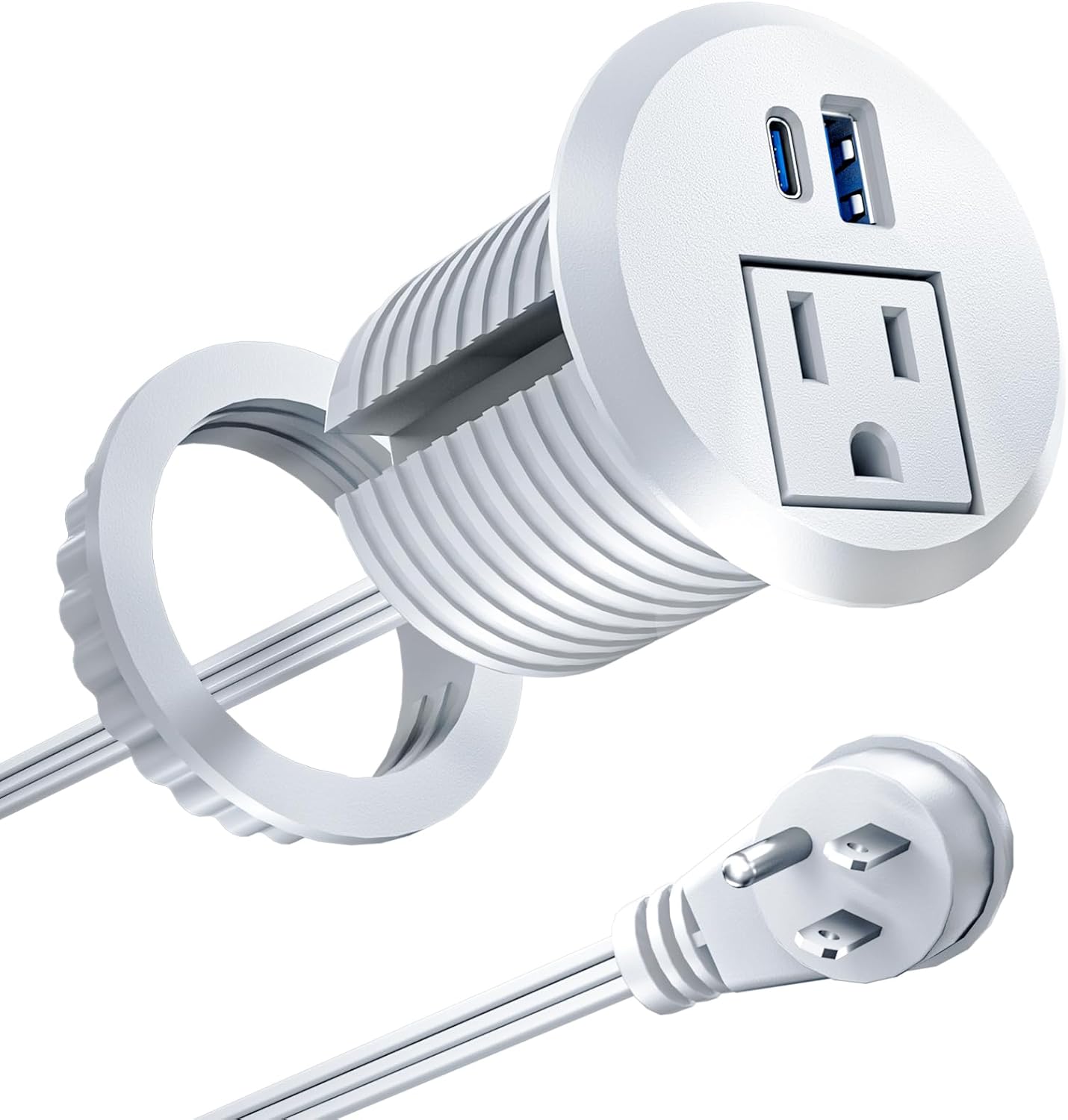 Recessed Power Grommet with 20W USB C Fast Charging, 2 inch Conference Recessed Outlet,Flush Mount for Desk,Office Tables,Furniture,6FT Cord, 45° Thin Flat Plug, White