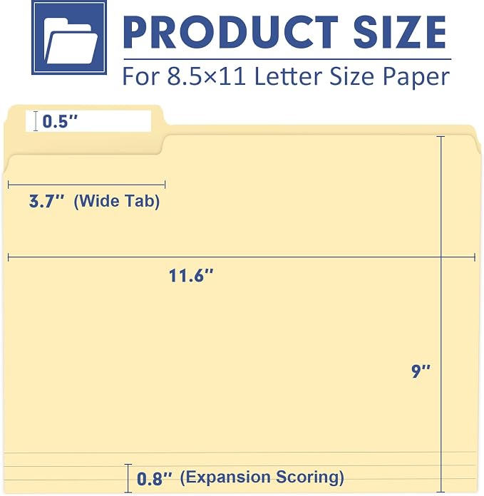File Folder, PANDRI 170 Pack File Folder, 1/3 Cut Tab, Letter Size, Filing - Image 2