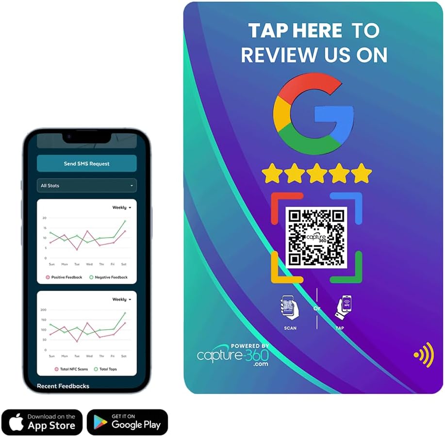 NFC Business Google Review Tap Card, Contactless, Enhances SEO, Saves Time, User-Friendly, Reusable, Boosts Online Presence & Encourages Business Feedback (Blue, 1- Pack Google Card)