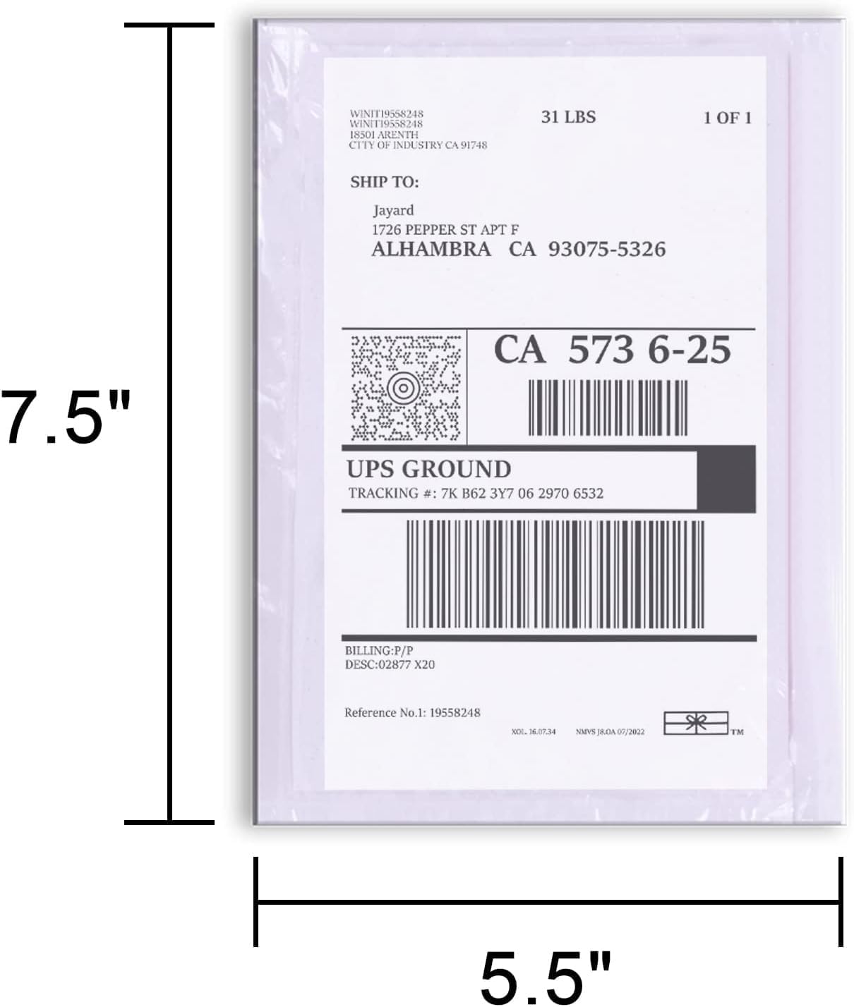 7.5'' x 5.5'' Packing List Pouches, Shipping Label Envelopes Clear Self-Adhesive Top Loading (7.5x5.5 in-100 Bags)