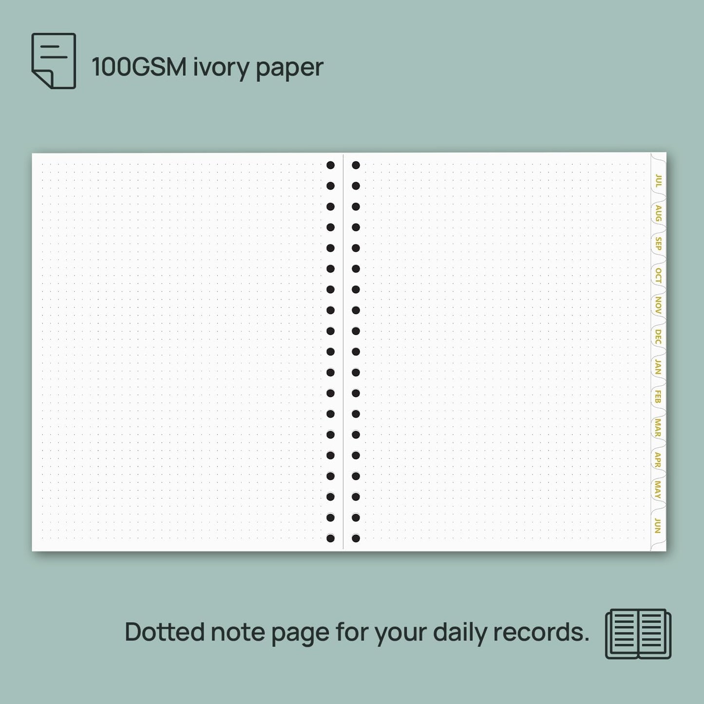 POPRUN Monthly Planner 2025-2026 Spiral Hardcover (8'' x 10''), 18 Months Calendar (Jul.2025 - Dec.2026)- 2 Pages per Month with Dotted Note Pages, Sunday Start, Laminated Tab - Pacific Green