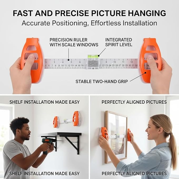 Picture Hanging Tool with Level – Magnetic Alignment Ruler - Image 4