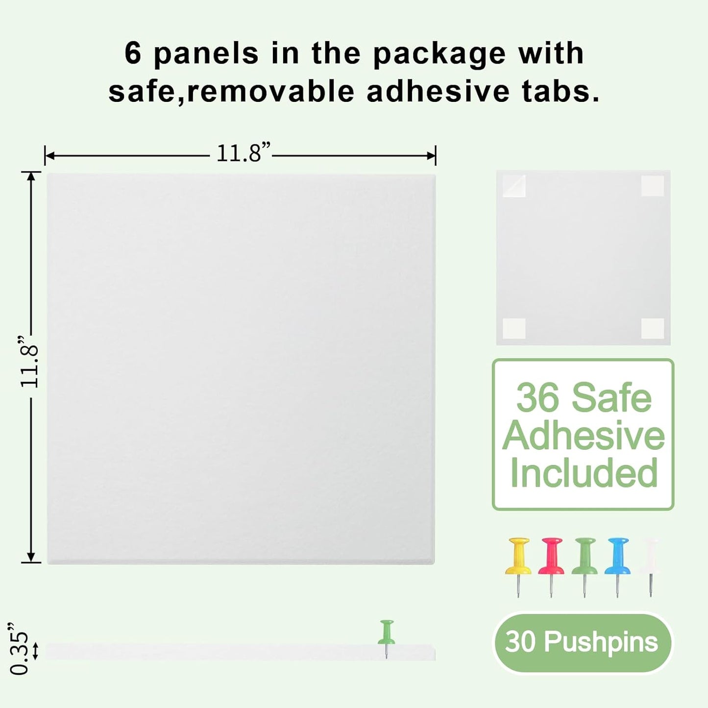 Large Cork Board for Wall 6 Pack, Bulletin Board 36" X 24", Felt Board Wall Tiles with 72 Damage-Free Removable Pads & Push Pins, Alternative Pin Board Cork Board for Office Home, White