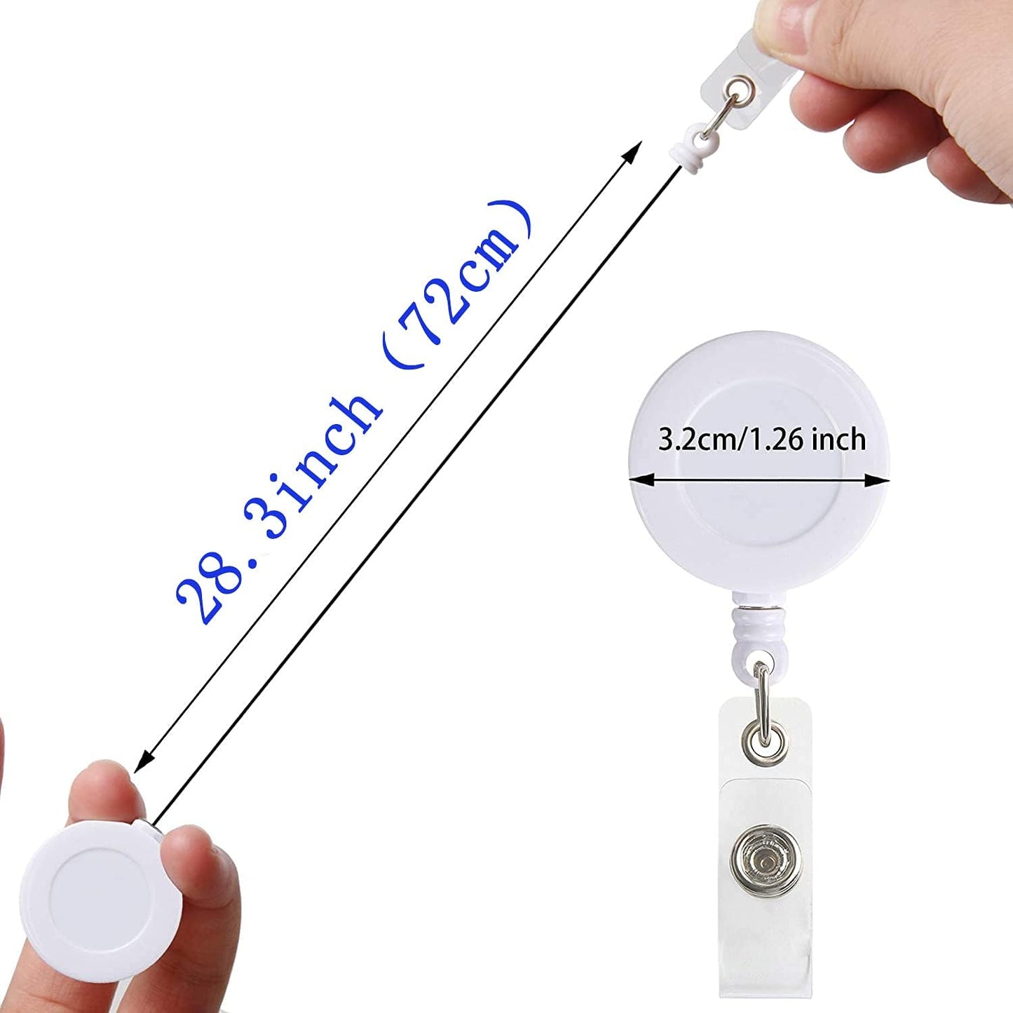 JANYUN 100 Pcs Badge Reels Retractable Badges Holder for ID Card Keychain Whistles Lanyards for School Office (White)