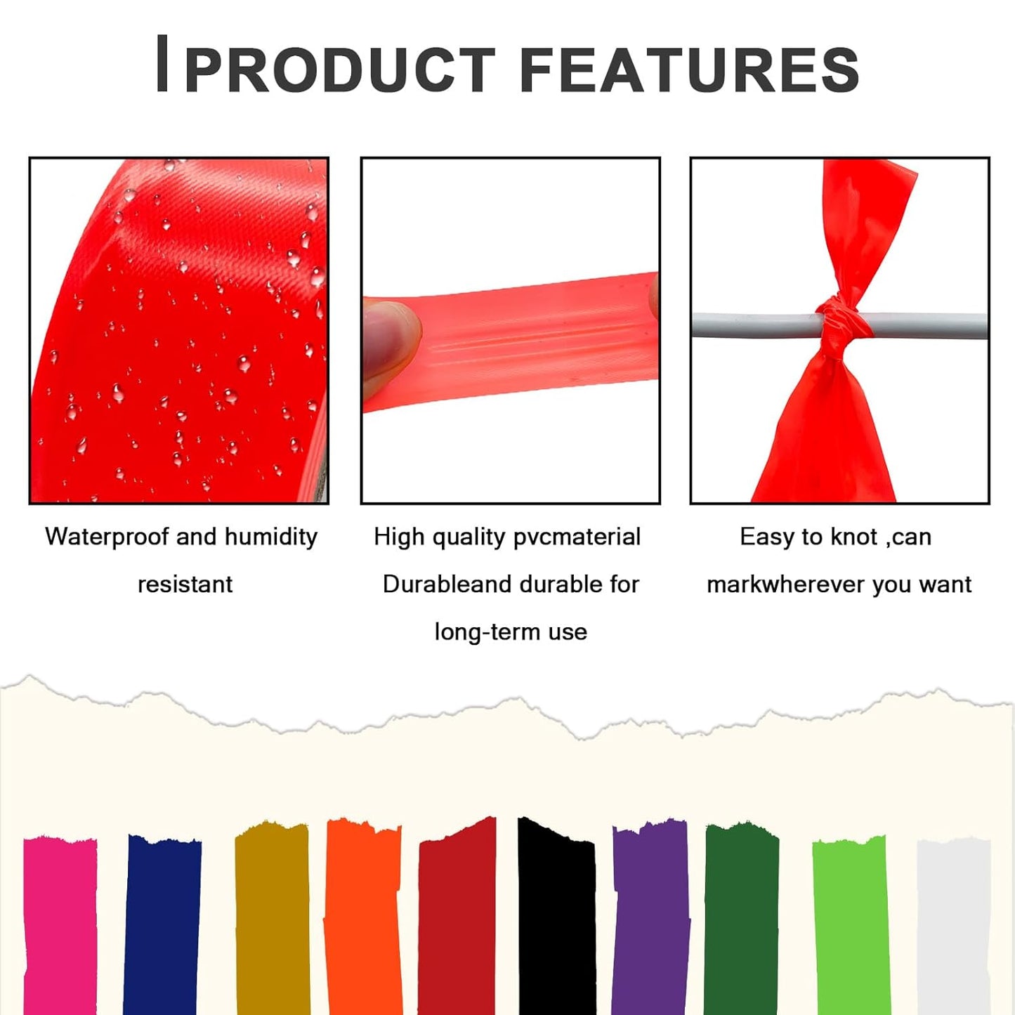 10 Pack Flagging Tape 10 Assorted Colors, Non-Adhesive Plastic Ribbon Neon Marking,1"*2000' Marking Tape for Tree Marking, Hunting, Boundaries and Hazardous Areas,Trail Marking