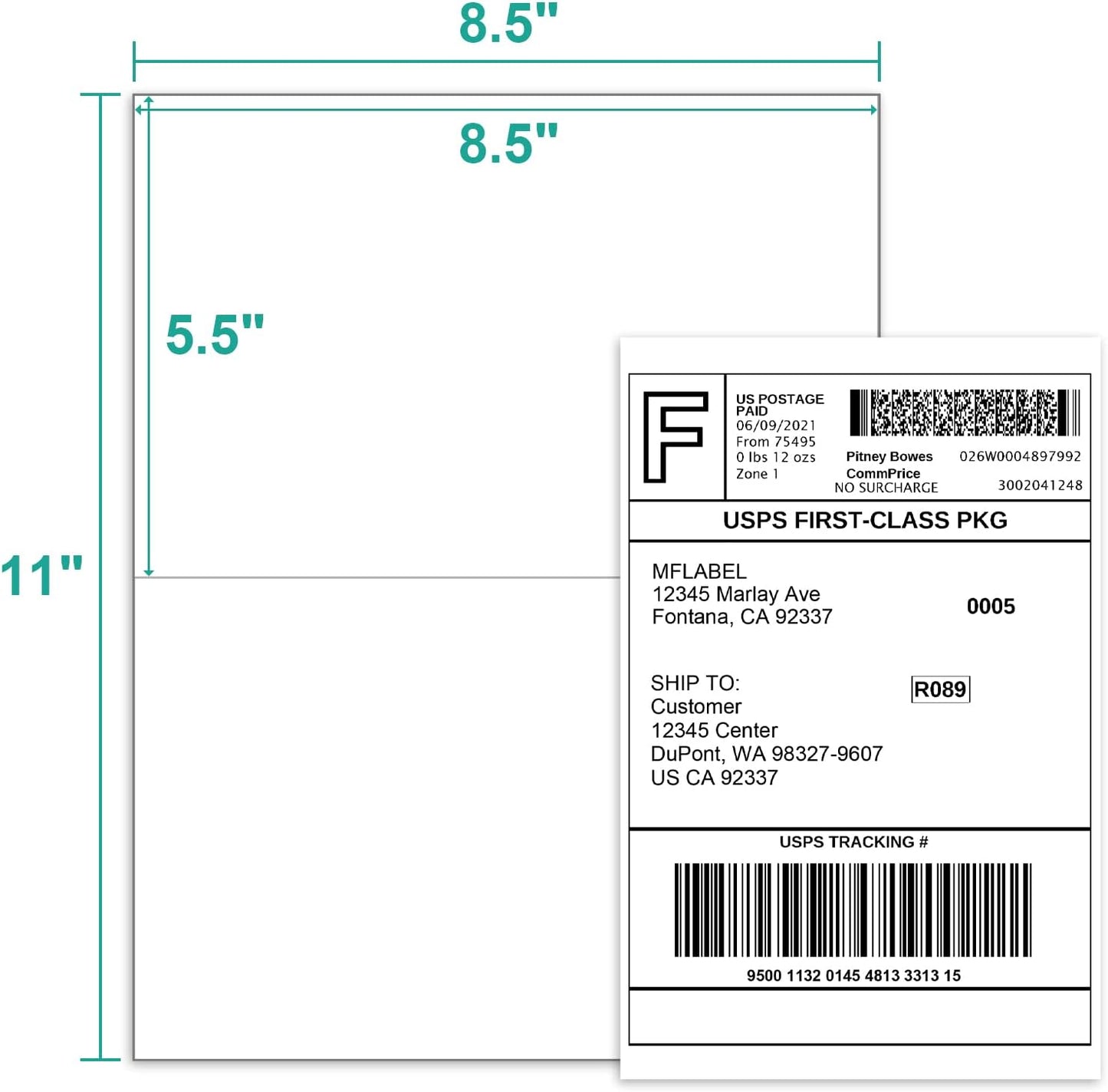 MFLABEL Half Sheet Shipping Labels 8.5x11 Inch - No Cut Needed! Self-Adhesive 8.5"x5.5" Labels for Laser/Inkjet (2000 Sheets = 4000 Labels) + Free 192 Fragile Stickers - FBA, UPS, FedEx