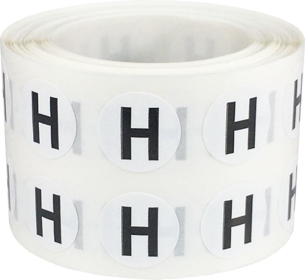 Letter H Inventory Labels .5 Inch Round Circle Dots 1,000 Adhesive Stickers