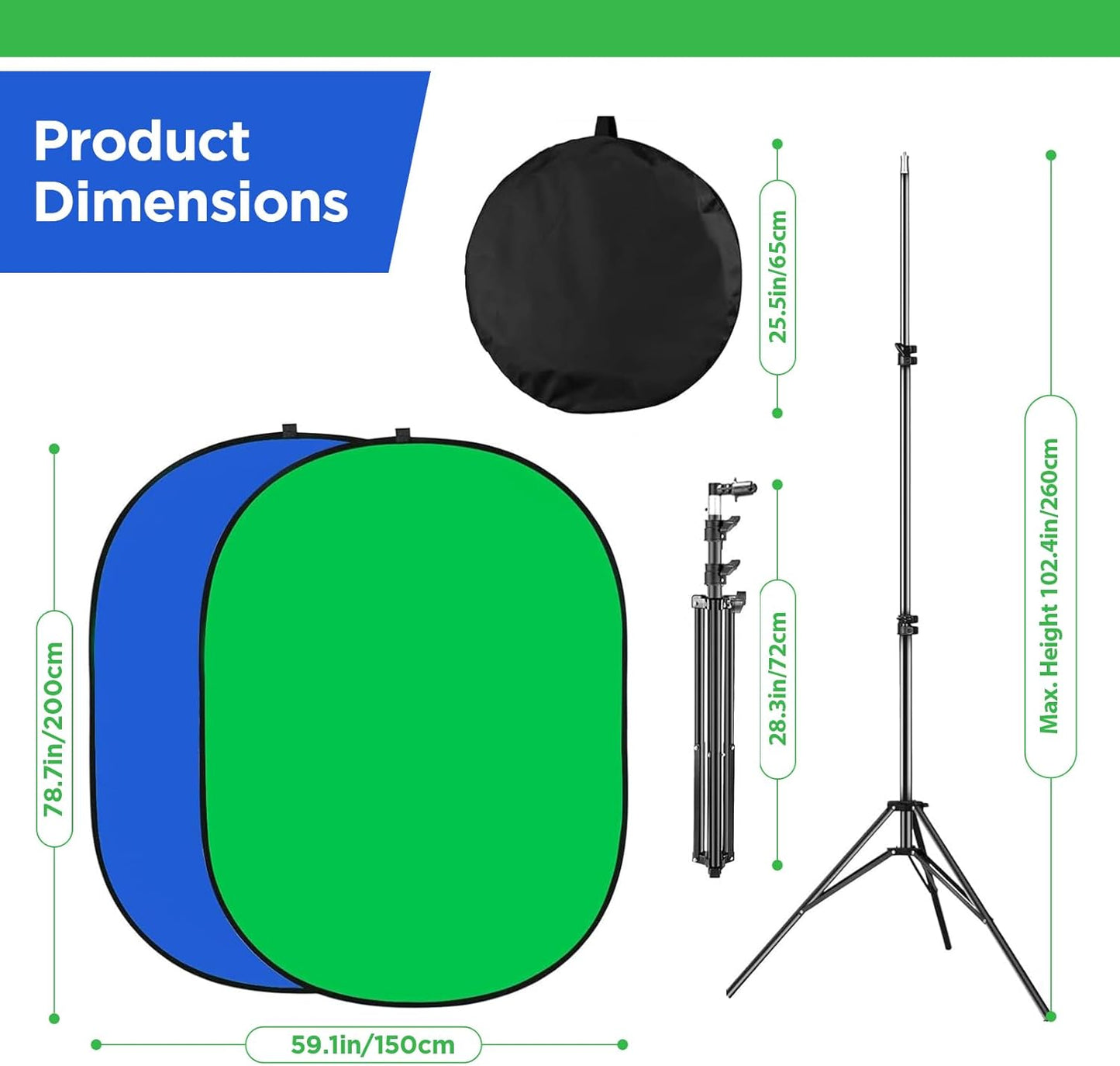 Portable Green Screen Backdrop with Stand,Foldable 5x7ft Chromakey Blue&Green Screen 2 in 1 Pop Up Collapsible Backdrop for Photo and Video Shooting,Gaming (Green & Blue)