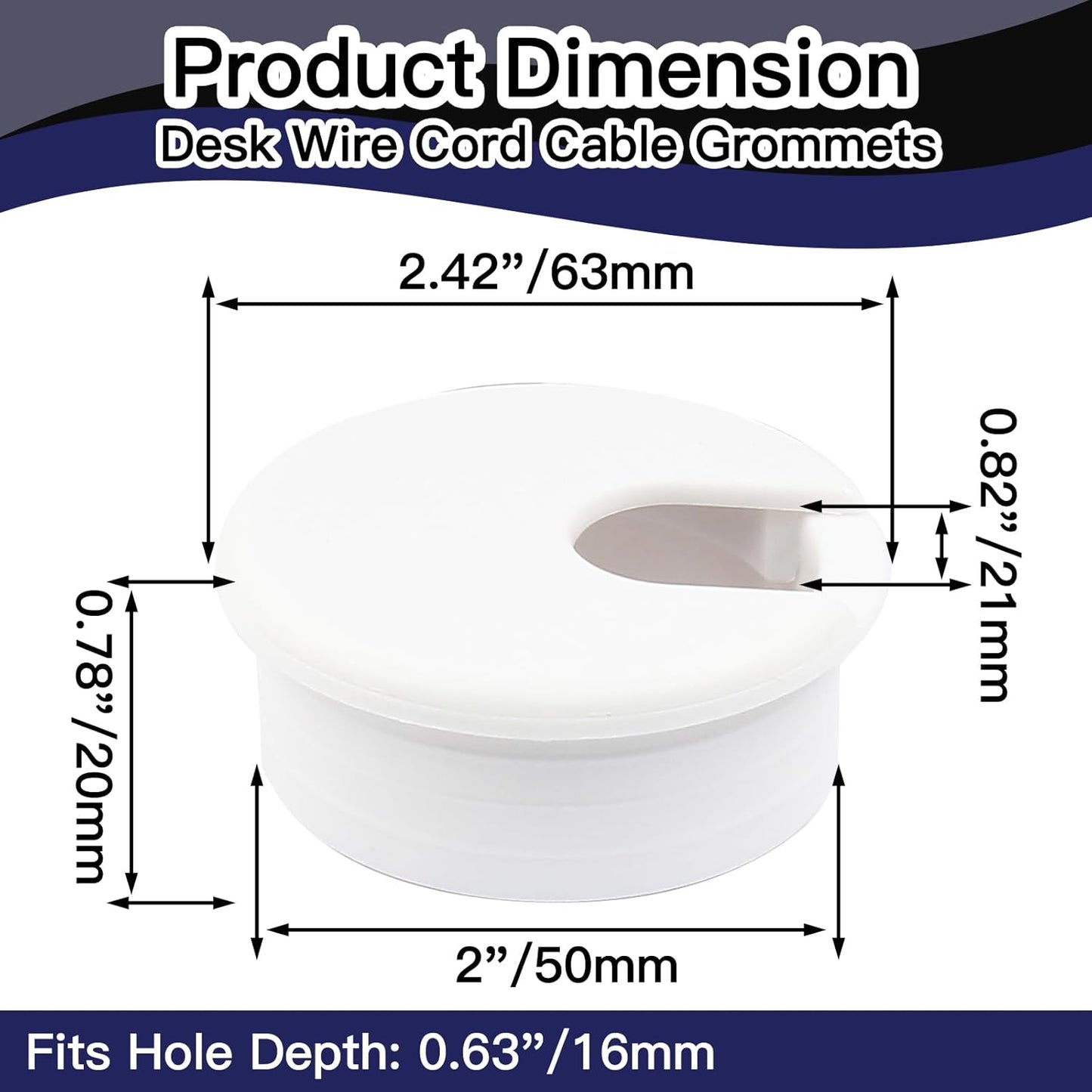 2pcs 2 Inch Desk Grommet, Plastic Hole Cover, White Cable Cover, Grommet for Wire Cord Organizing