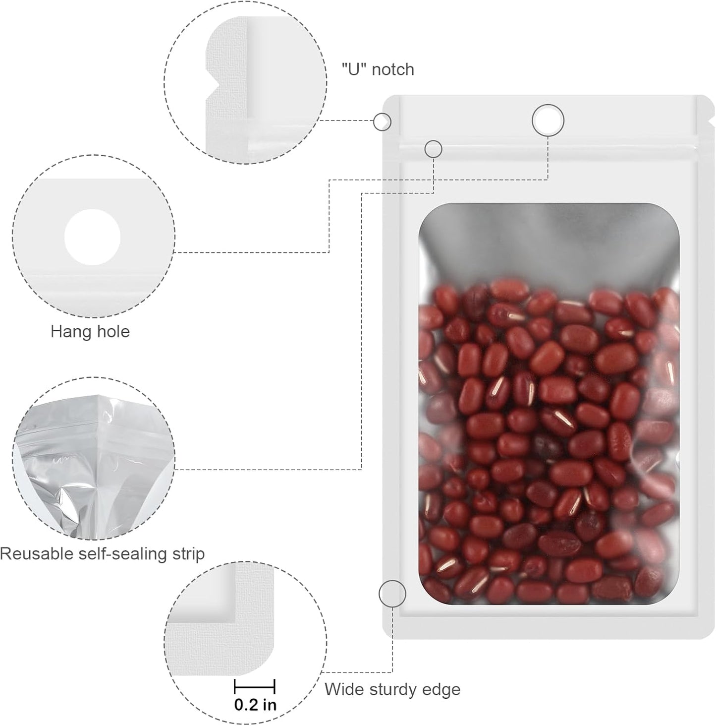 100 Pack Smell Proof Mylar Bags, Resealable Holographic Packaging Bags with Matte Window for Party Favors, Wax Melts, Jewelry, Food Storage, Small Business Packaging Supplies(3x5.3In)