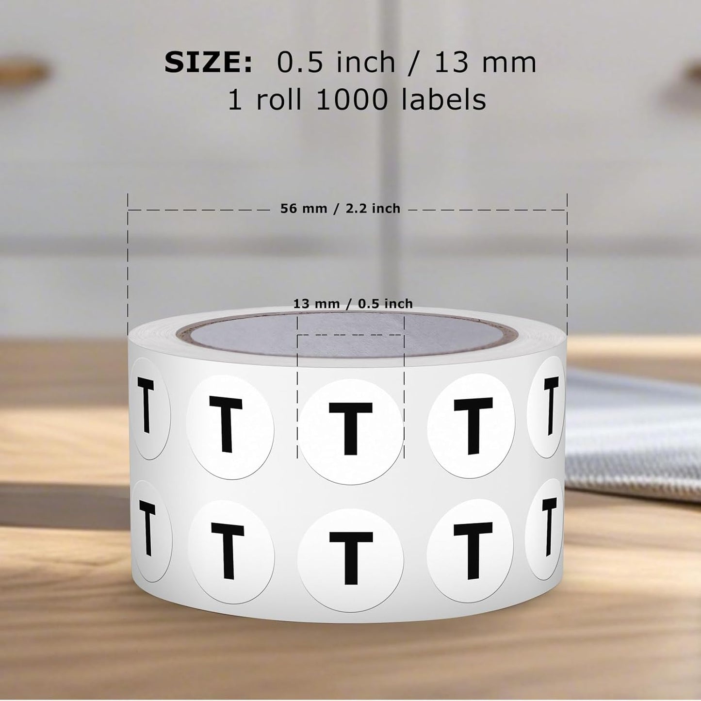 Letter T Round Stickers 0.5 Inch Vinyl Circle Capital Alphabet Labels Self-Adhesive Removable Waterproof Dots Tags for Home Office Inventory 1000 PCS