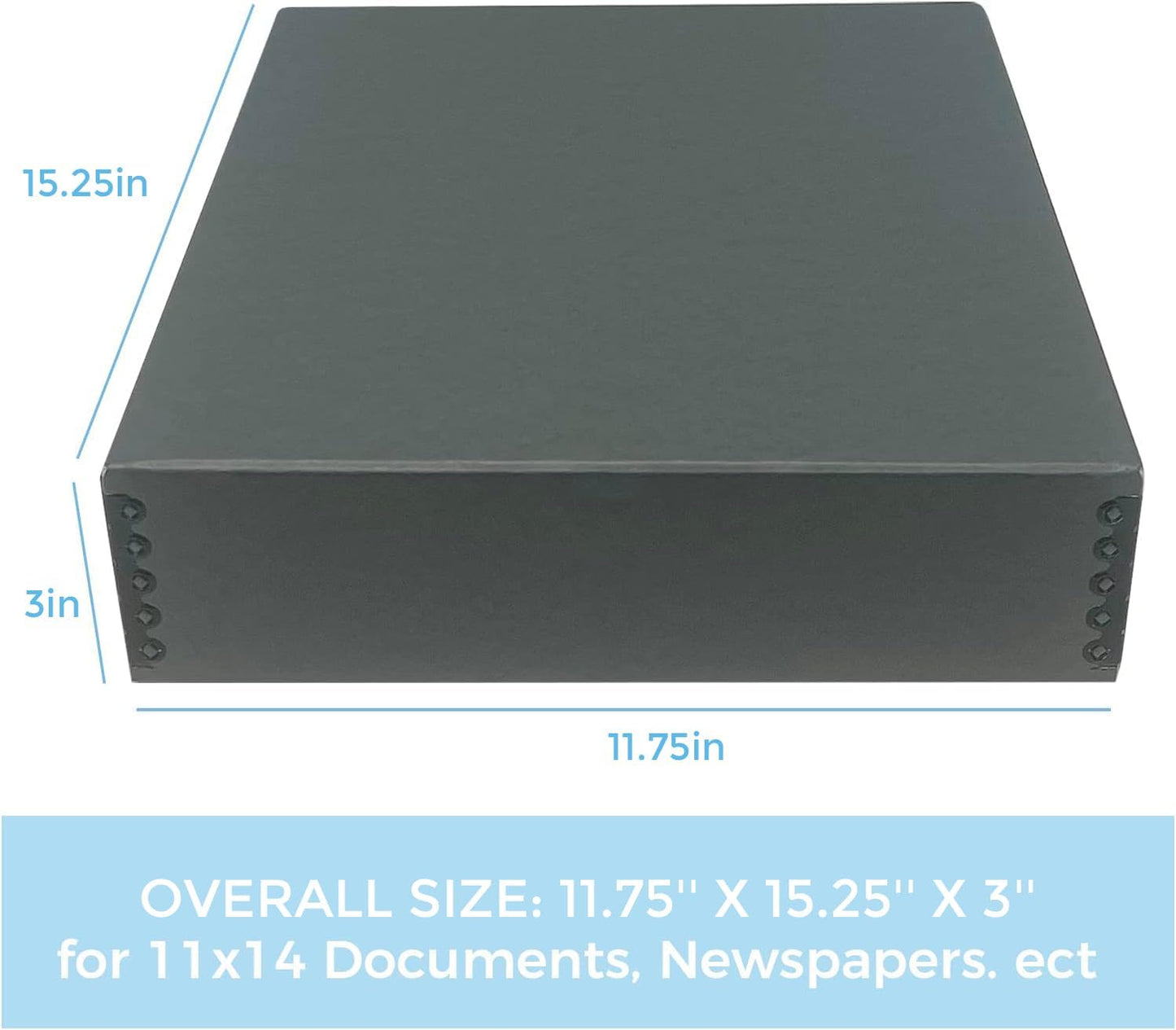 Lineco Museum Archival Storage Box, 11.75x15.25x3 in. Drop Front Design. Acid-Free with Metal Edge. Organize Photos, Pictures, Prints, Documents, Crafts, DIY. Gray, 2 Pack